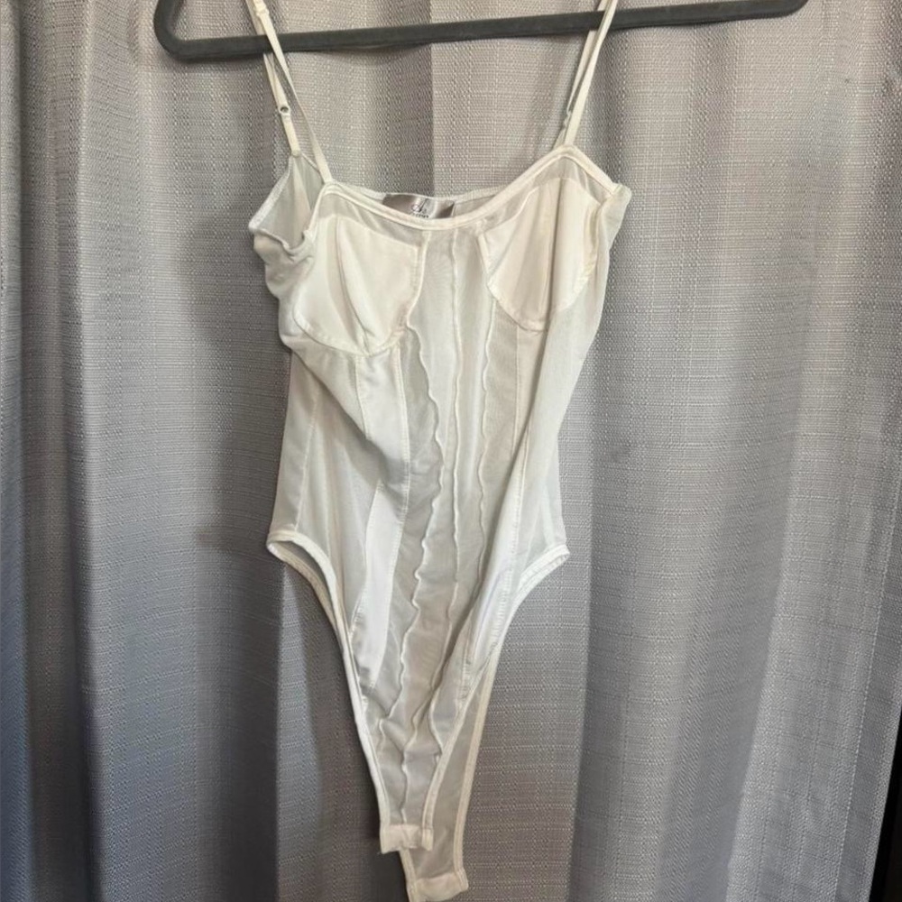 A3 Design White Satin Underwire Bodysuit